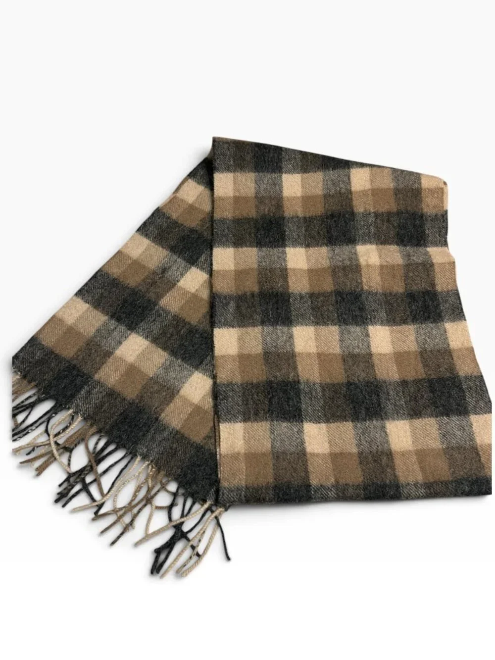 Edinburgh 100% Lambswool Scarf Brown Black Plaid Tartan Check Winter Warm Wool